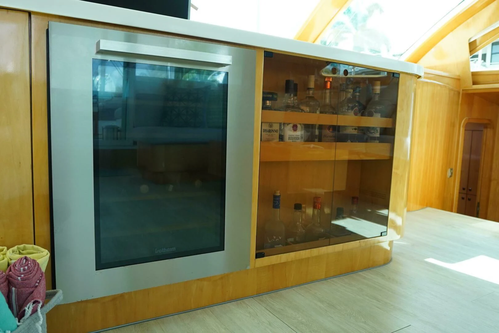 a glass display case aboard LAYSAN Yacht for Sale