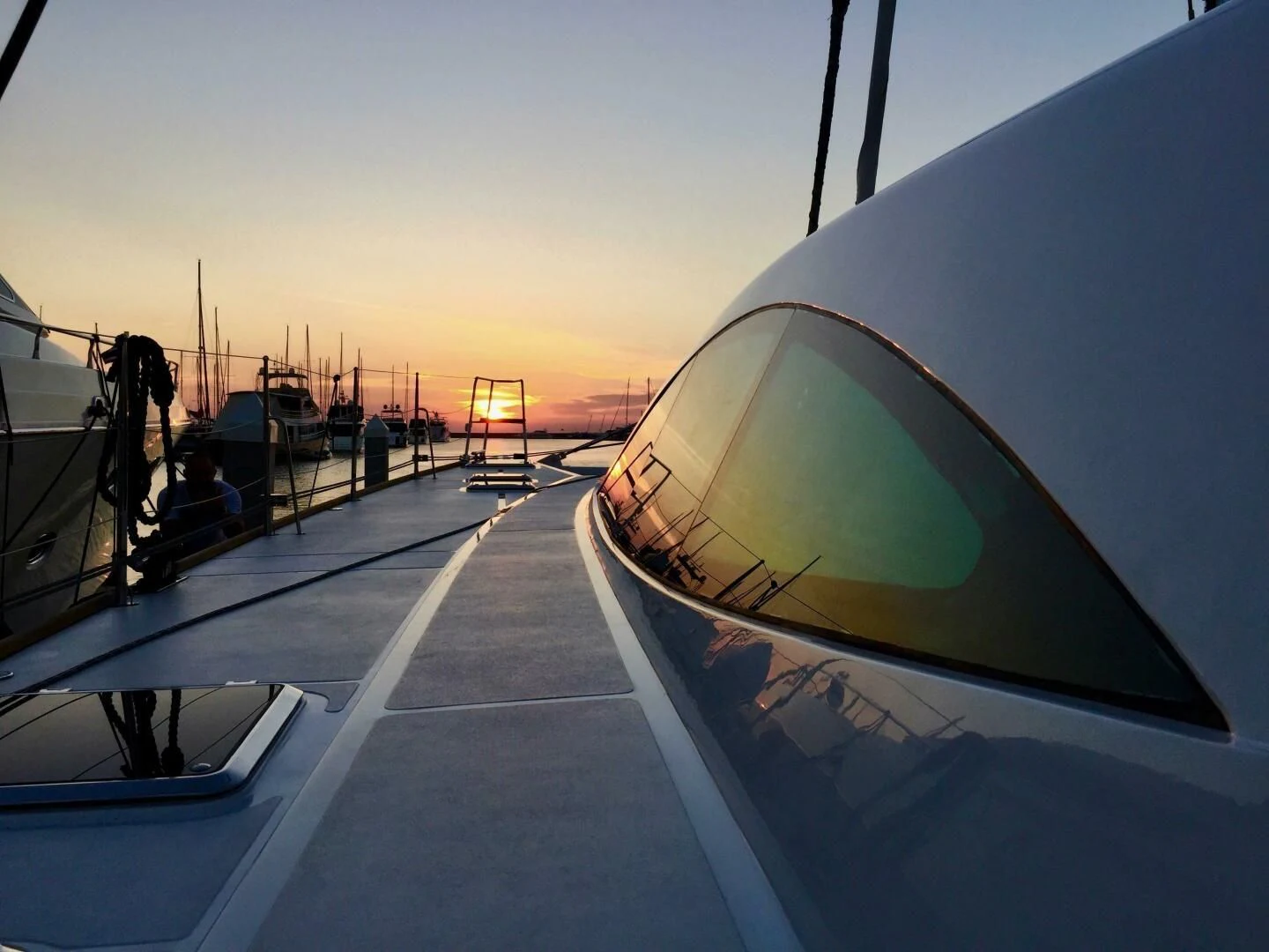a view of a boat on the water from a boat aboard LAYSAN Yacht for Sale