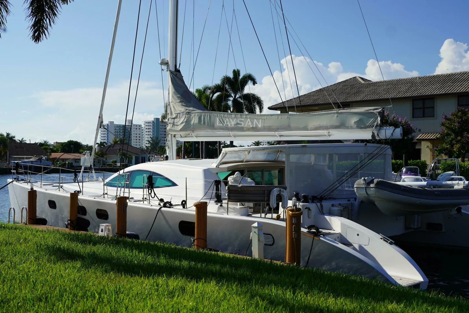 a group of boats are parked in a yard aboard LAYSAN Yacht for Sale