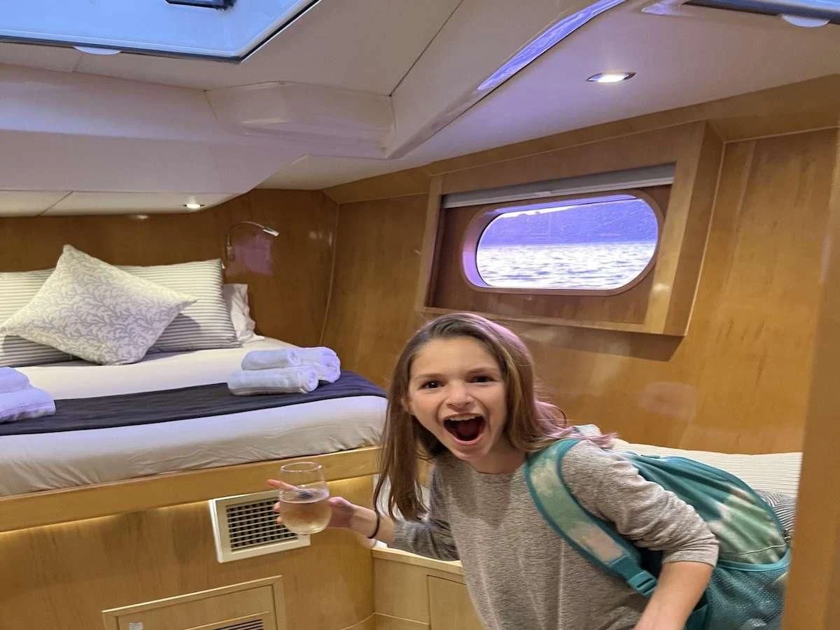 a girl in a cabin aboard LAYSAN Yacht for Sale