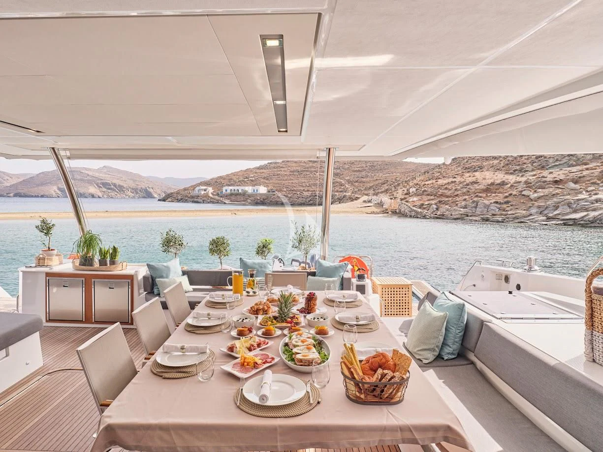 a table with food on it aboard DOLLY Yacht for Charter