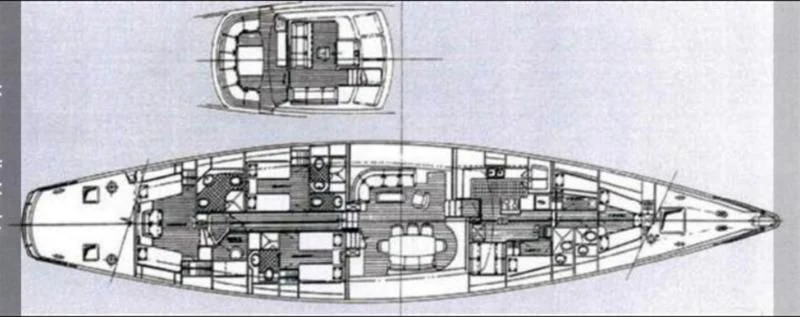 a drawing of a building aboard KEEWAYDIN Yacht for Sale