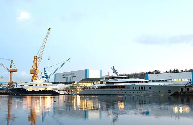 a large crane next to a body of water aboard LADY VERA Yacht for Sale