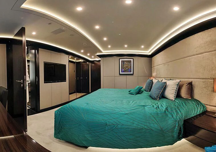 a bed in a room aboard LADY VERA Yacht for Sale
