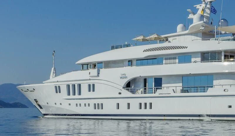 a large white boat aboard LADY VERA Yacht for Sale