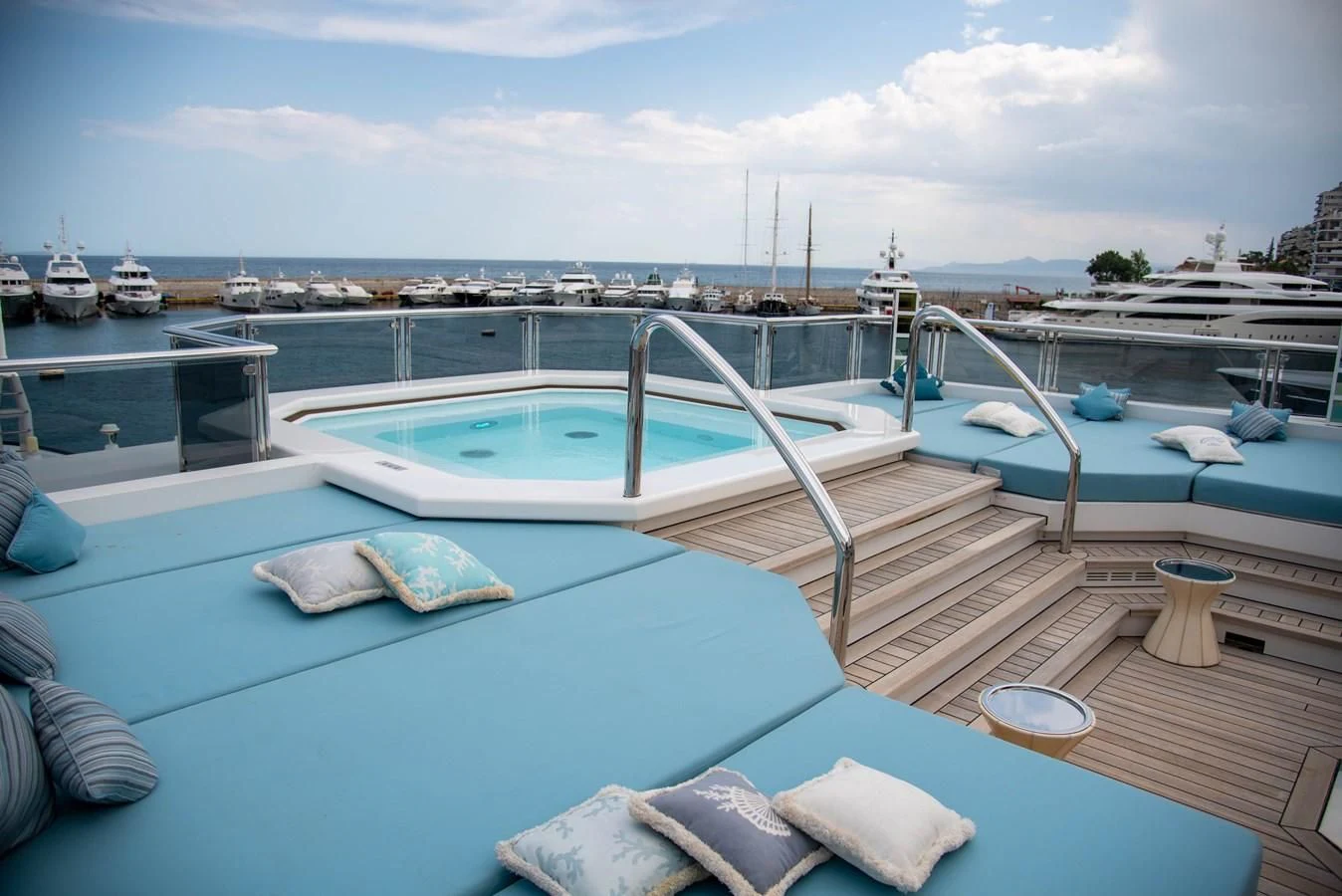 a pool with a towel on the deck aboard LADY VERA Yacht for Sale