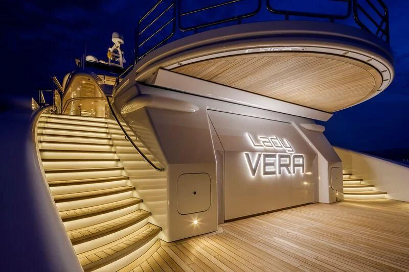 a large white building with a satellite dish on top aboard LADY VERA Yacht for Sale