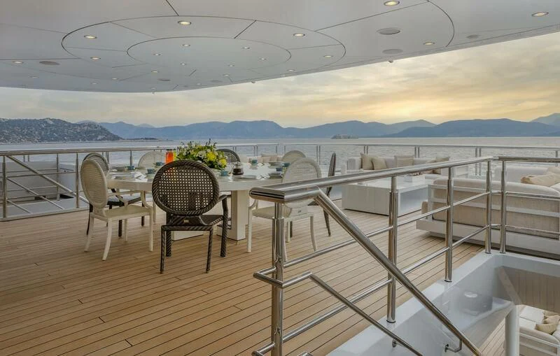 a balcony overlooking a body of water aboard LADY VERA Yacht for Sale