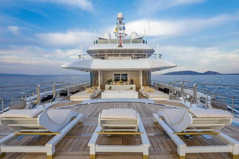 a large white ship on a body of water aboard LADY VERA Yacht for Sale