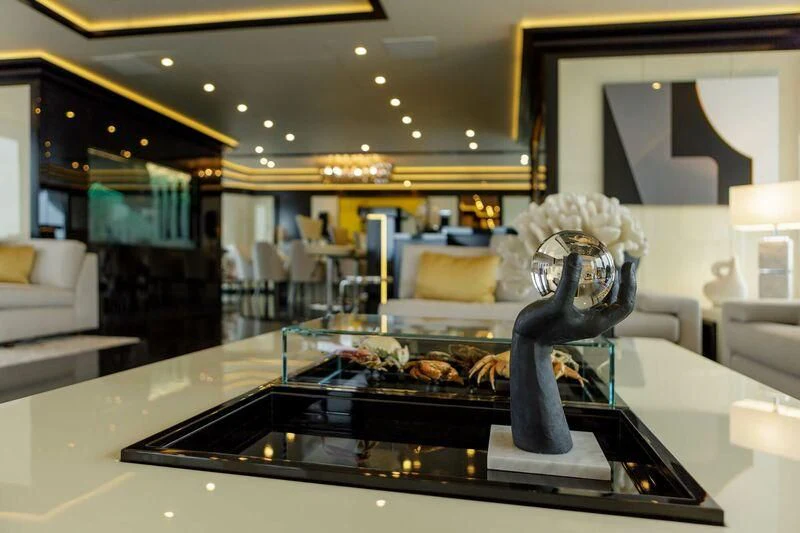 a large glass display case aboard LADY VERA Yacht for Sale