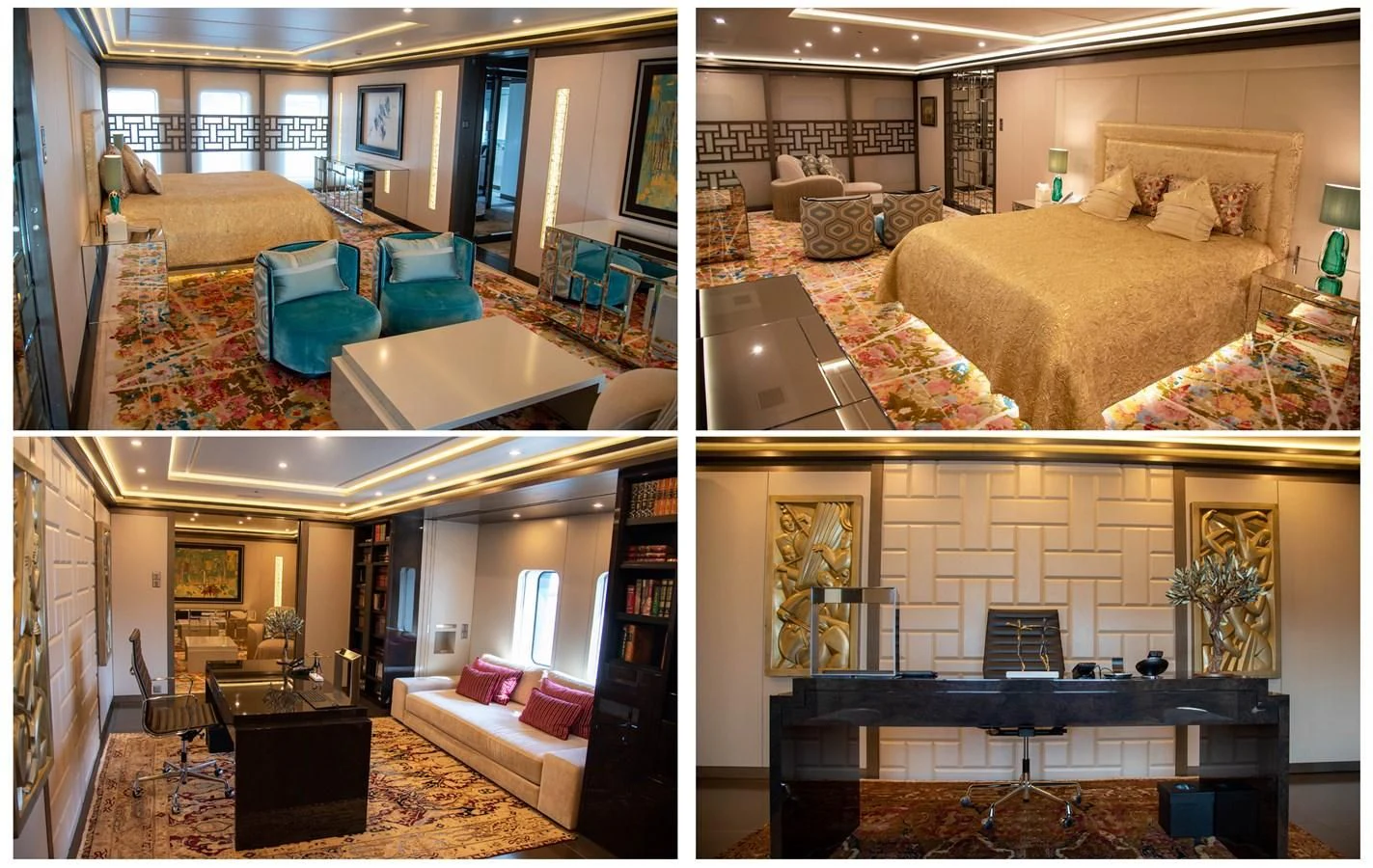 a collage of a living room aboard LADY VERA Yacht for Sale