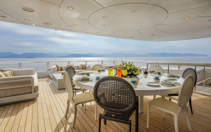 a table set for a meal aboard LADY VERA Yacht for Sale