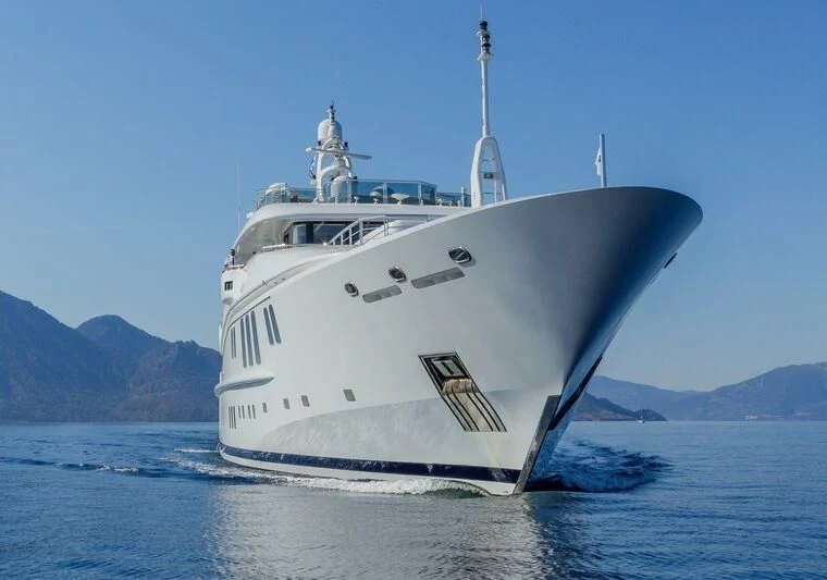 a large white boat in the water aboard LADY VERA Yacht for Sale