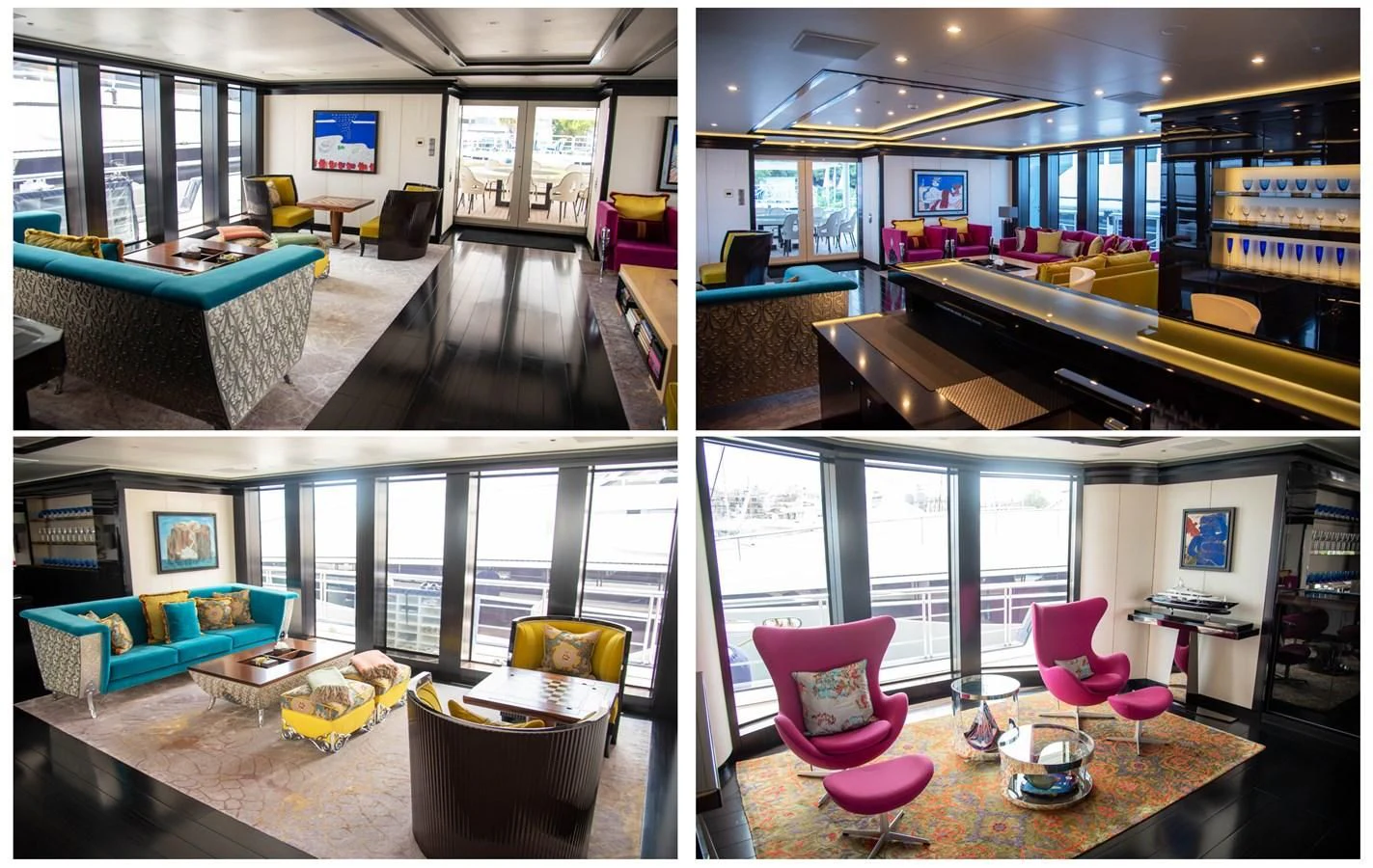 a room with a couch and a table and chairs aboard LADY VERA Yacht for Sale