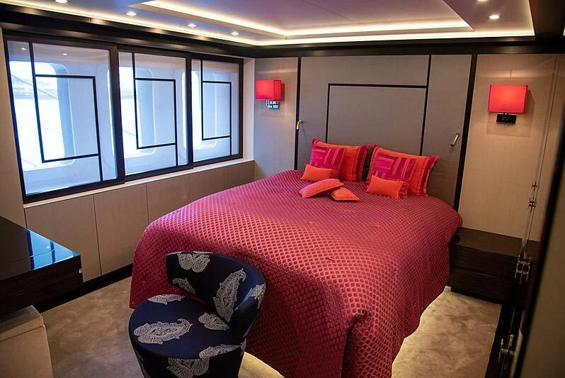 a bed in a room aboard LADY VERA Yacht for Sale