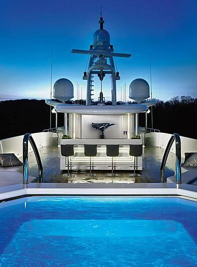 a building with a dome and a satellite dish on top aboard LADY VERA Yacht for Sale