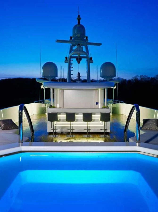 a building with a satellite dish on top of it aboard LADY VERA Yacht for Sale
