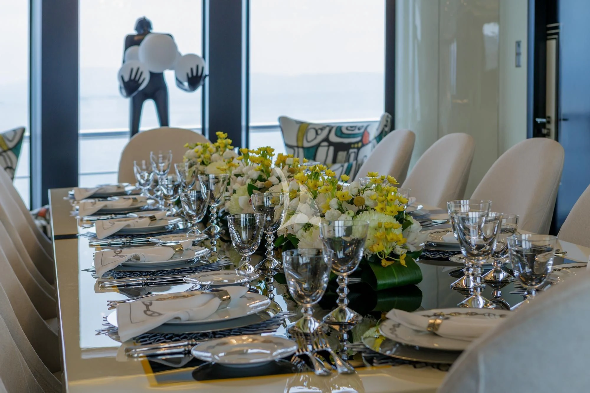 a table set for a dinner aboard LADY VERA Yacht for Sale