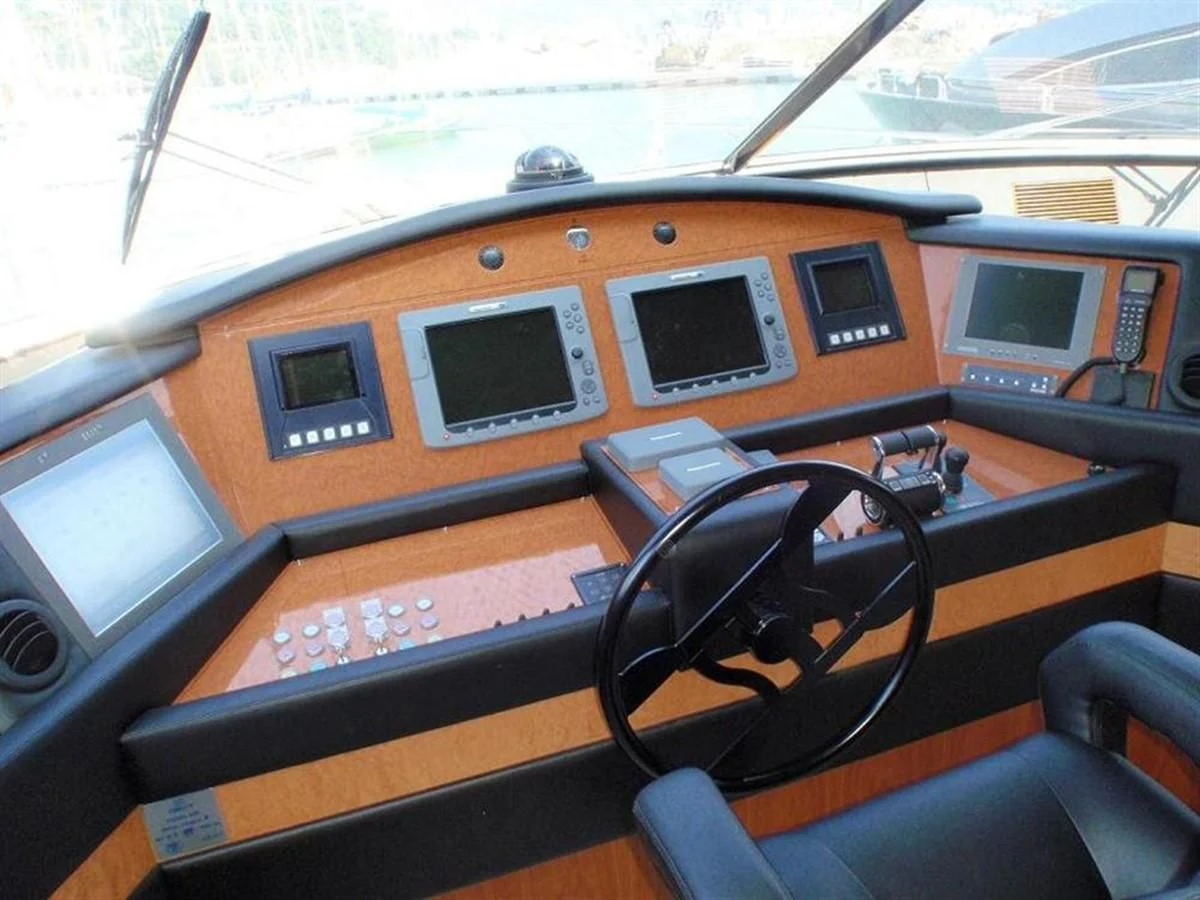 a group of electronic devices on a table aboard 83' FERRETTI 830 Yacht for Sale