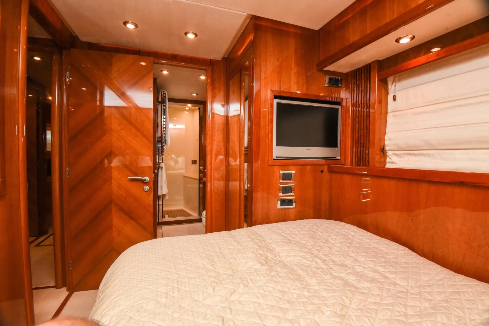 a bed in a room aboard DIABLO BLANCO Yacht for Sale
