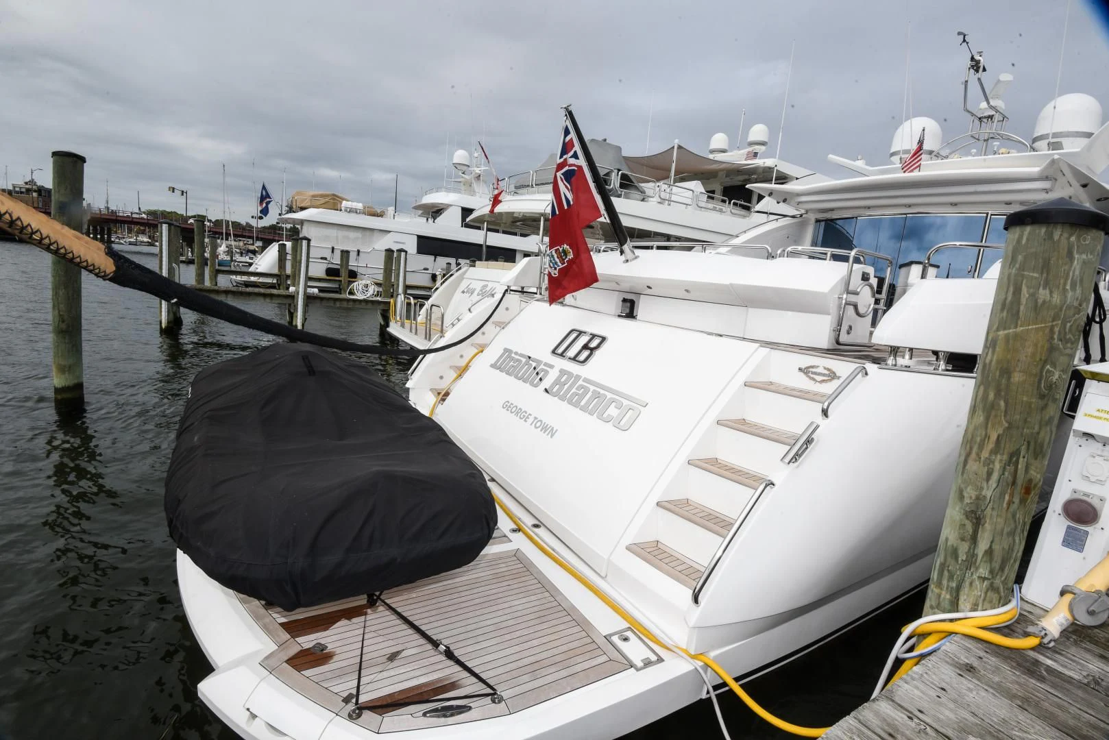 a boat docked at a pier aboard DIABLO BLANCO Yacht for Sale