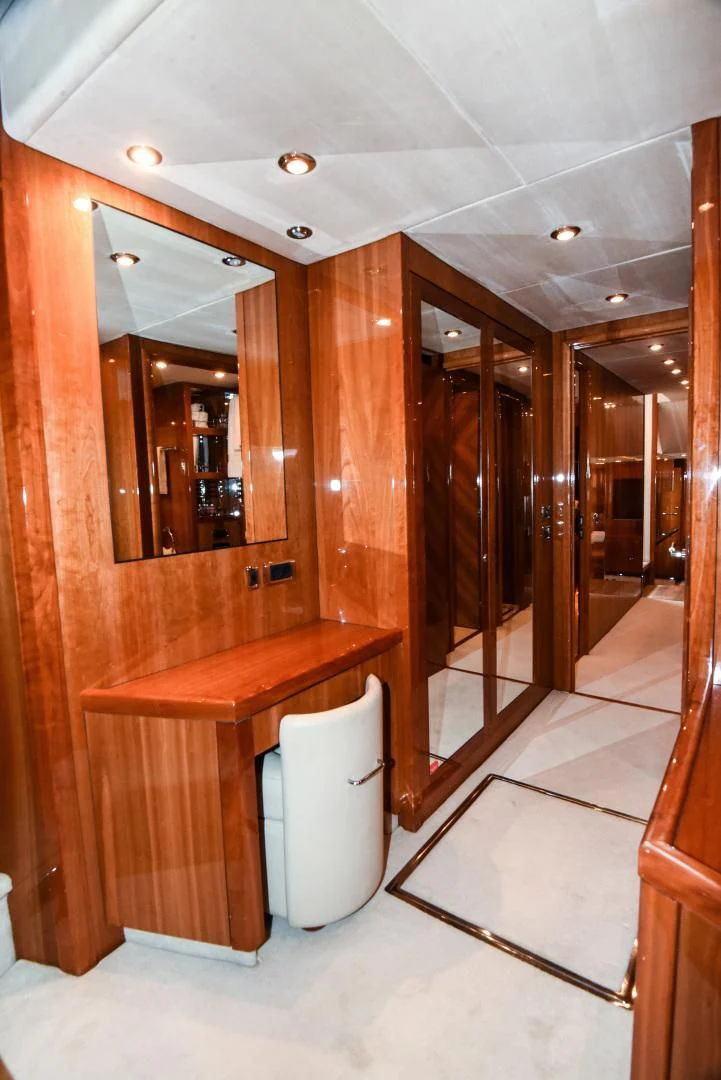 a bathroom with a large mirror aboard DIABLO BLANCO Yacht for Sale