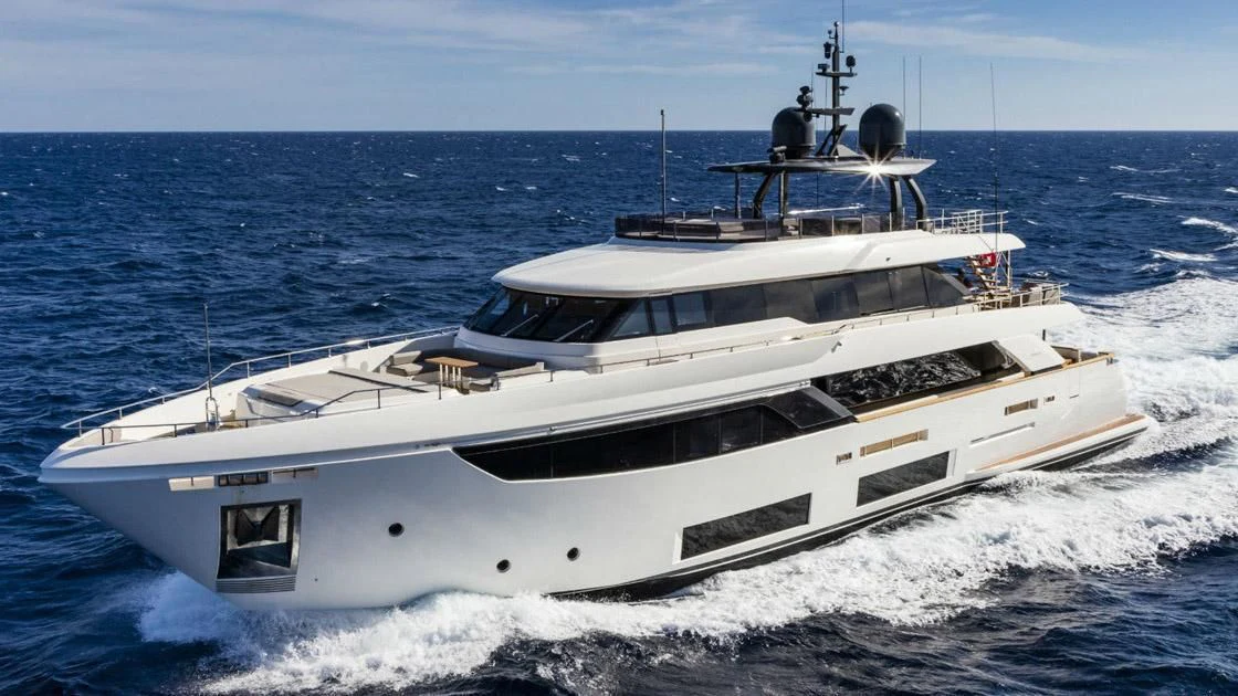 a white yacht on the water aboard NEWAL Yacht for Sale