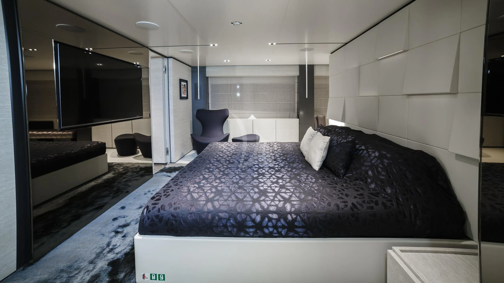 a large bed in a room aboard NEWAL Yacht for Sale