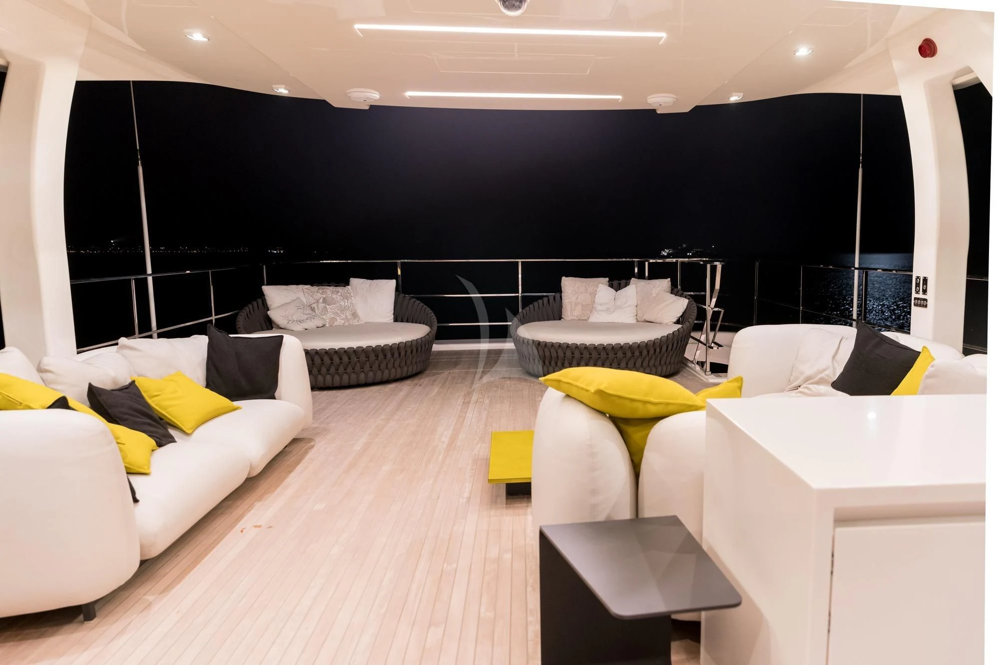 a room with a bed and a large mirror aboard NEWAL Yacht for Sale