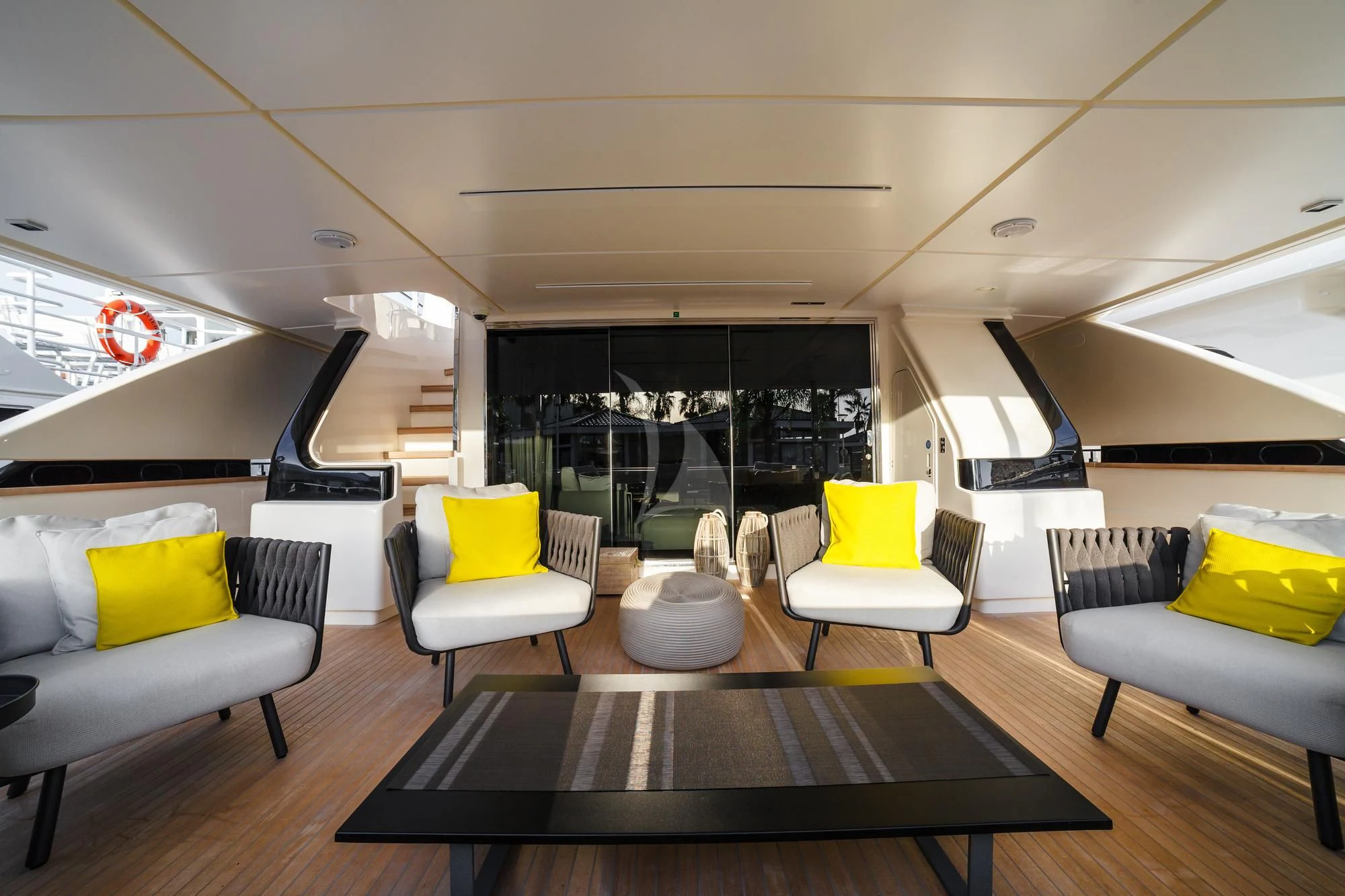 a living room with a large screen aboard NEWAL Yacht for Sale