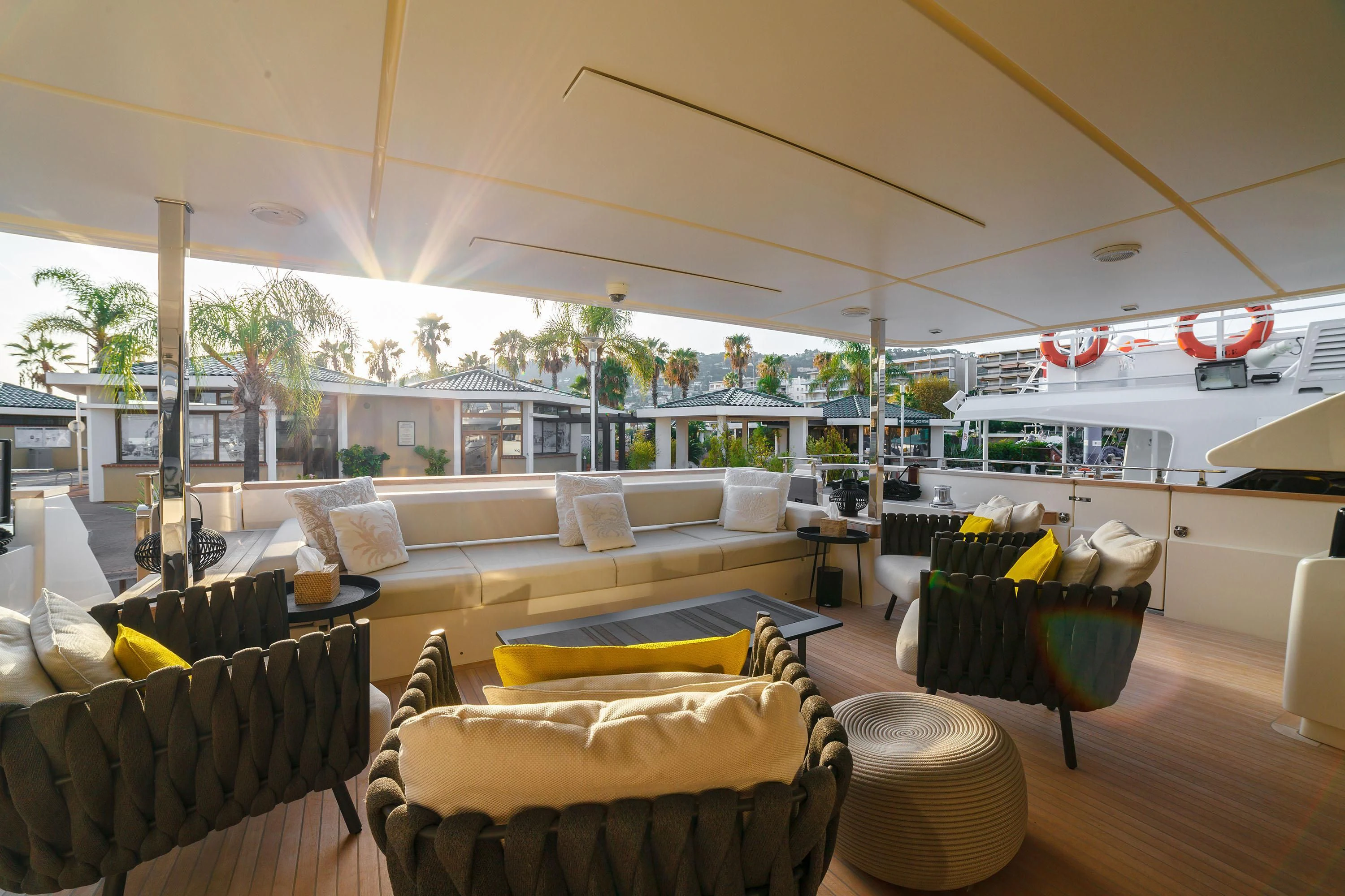 a living room with a large window aboard NEWAL Yacht for Sale