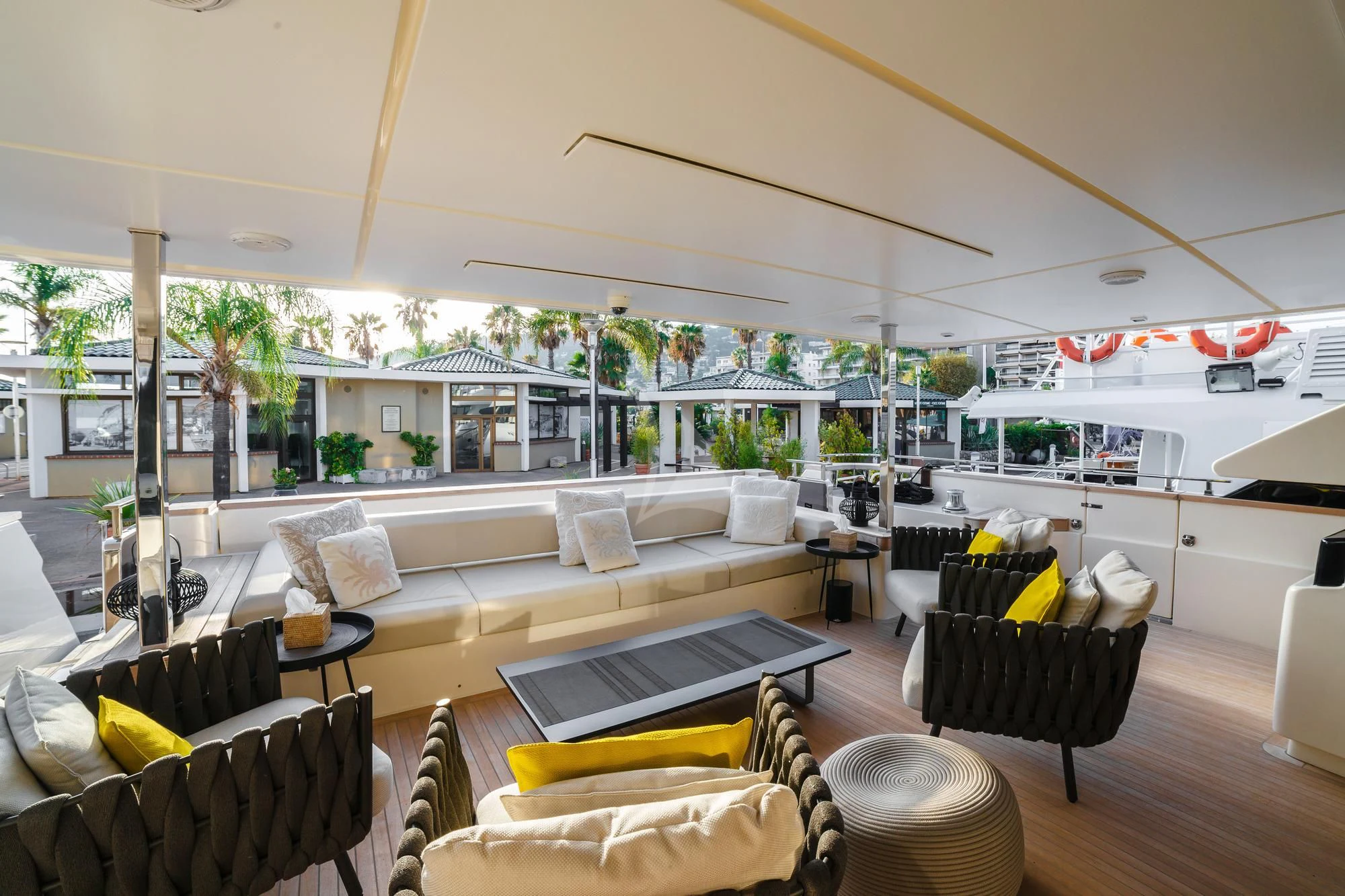a living room with a large window aboard NEWAL Yacht for Sale
