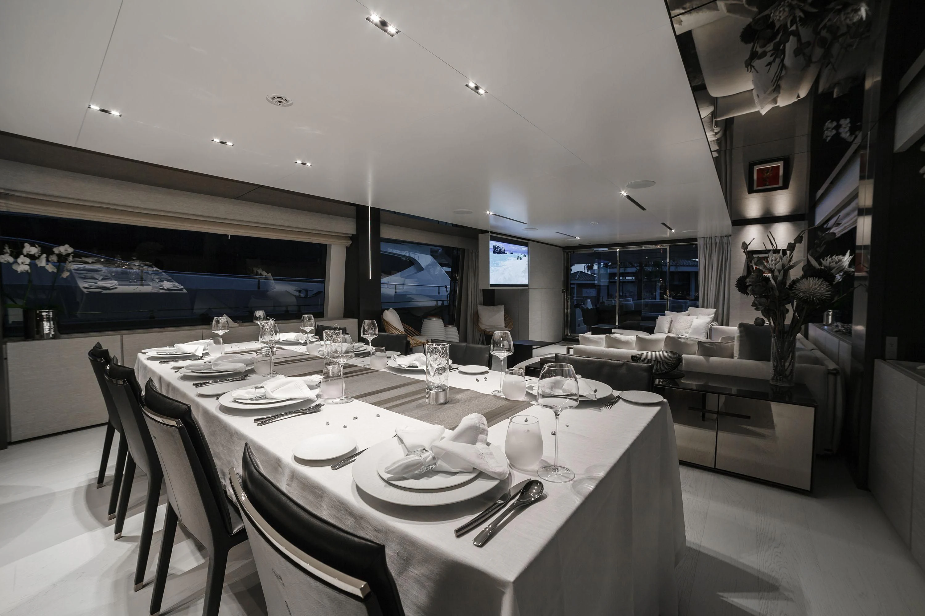a large dining room table aboard NEWAL Yacht for Sale