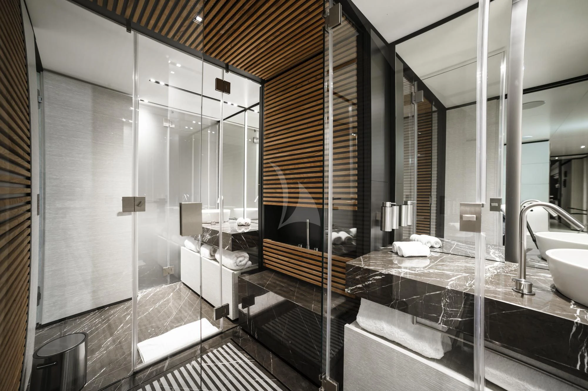 a bathroom with a large countertop aboard NEWAL Yacht for Sale