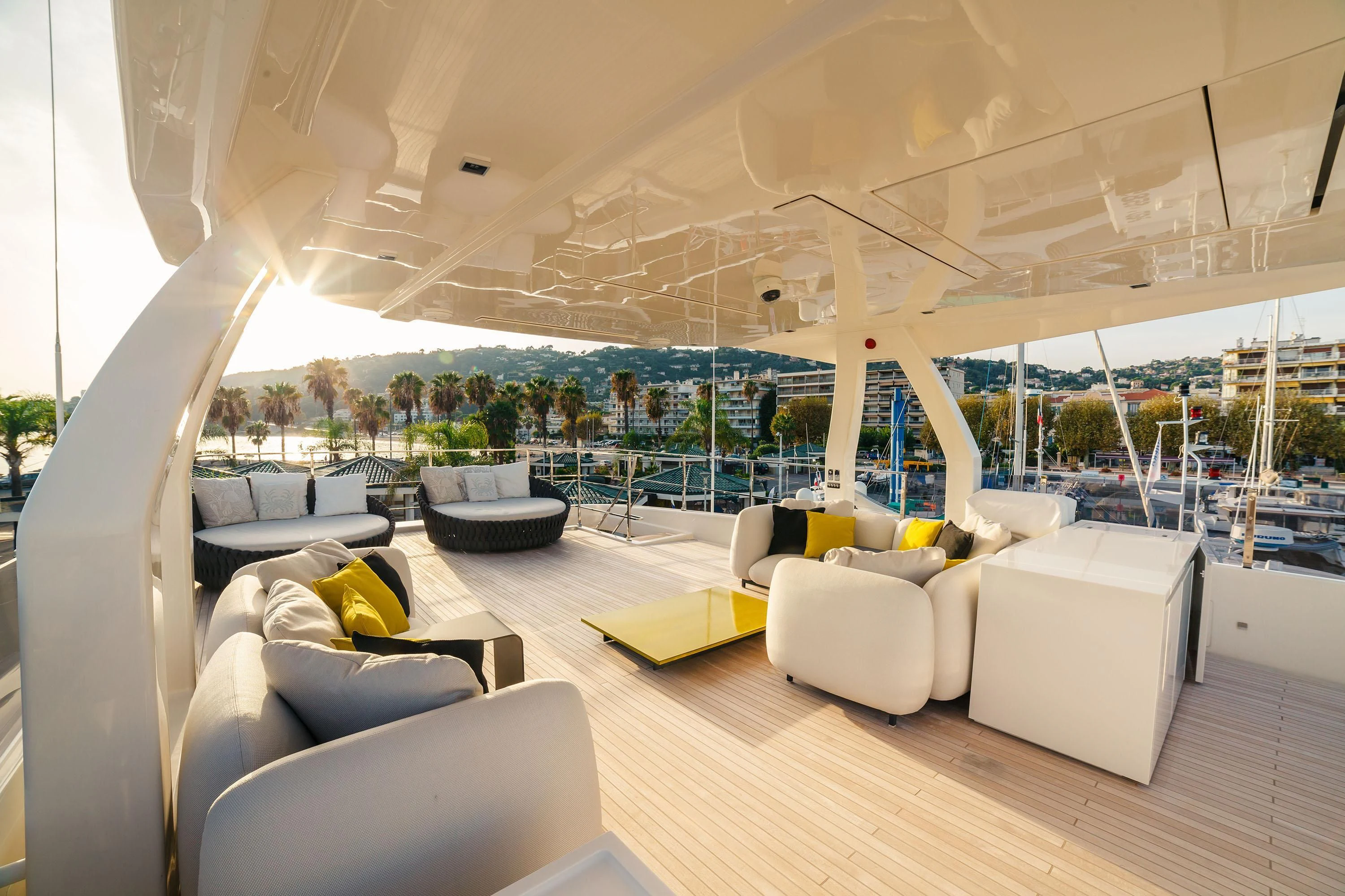 a room with a large glass ceiling aboard NEWAL Yacht for Sale