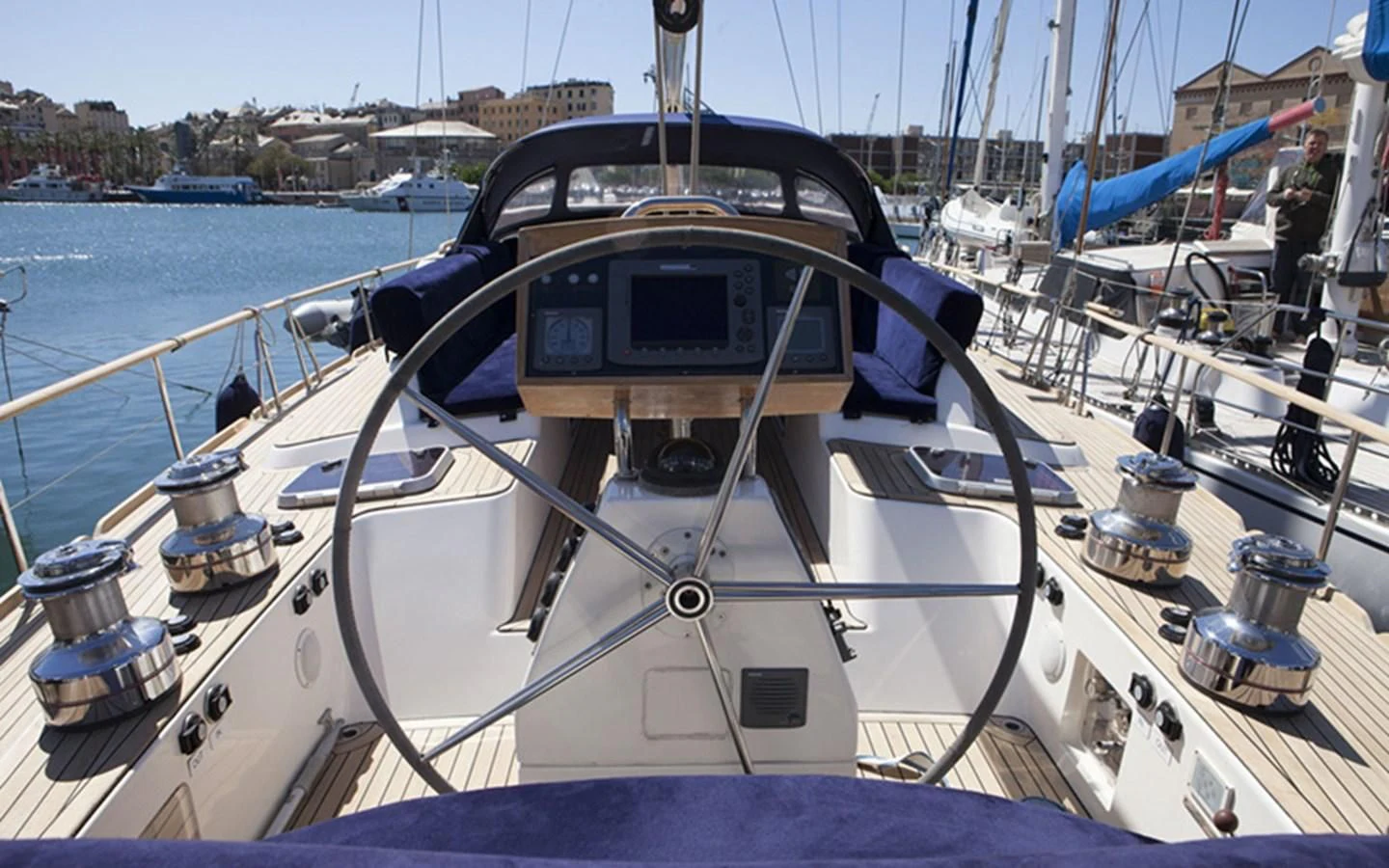 a boat with a screen on the front aboard ARCADIA 3 Yacht for Sale