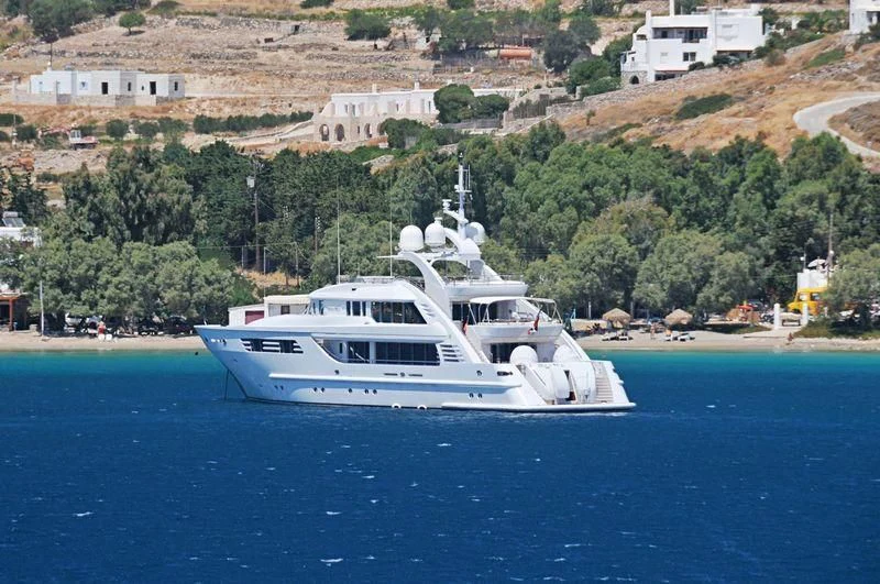 a white boat on the water aboard LADY MM Yacht for Sale