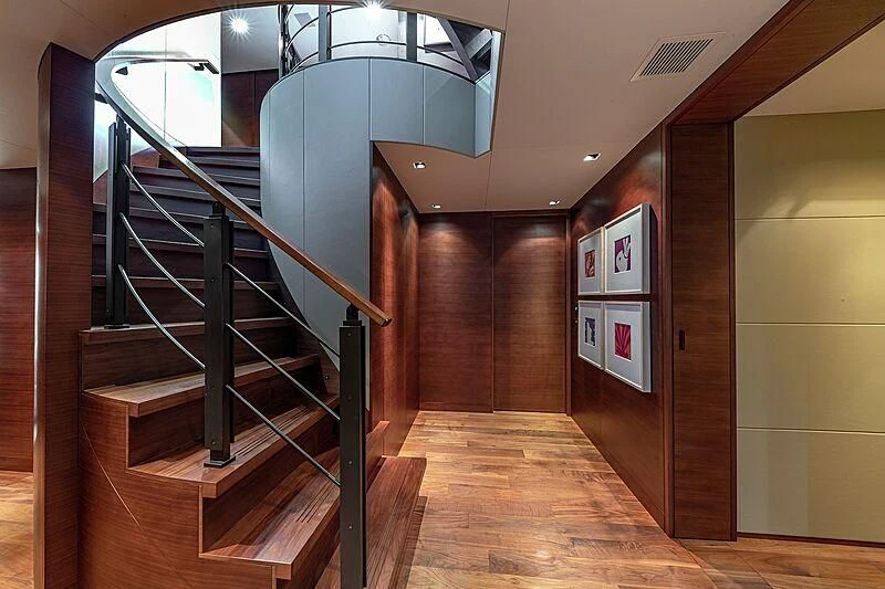 a staircase in a room aboard ODESSA Yacht for Sale