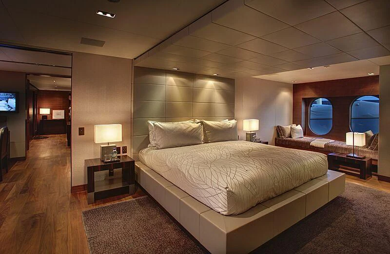 a room with two beds aboard ODESSA Yacht for Sale