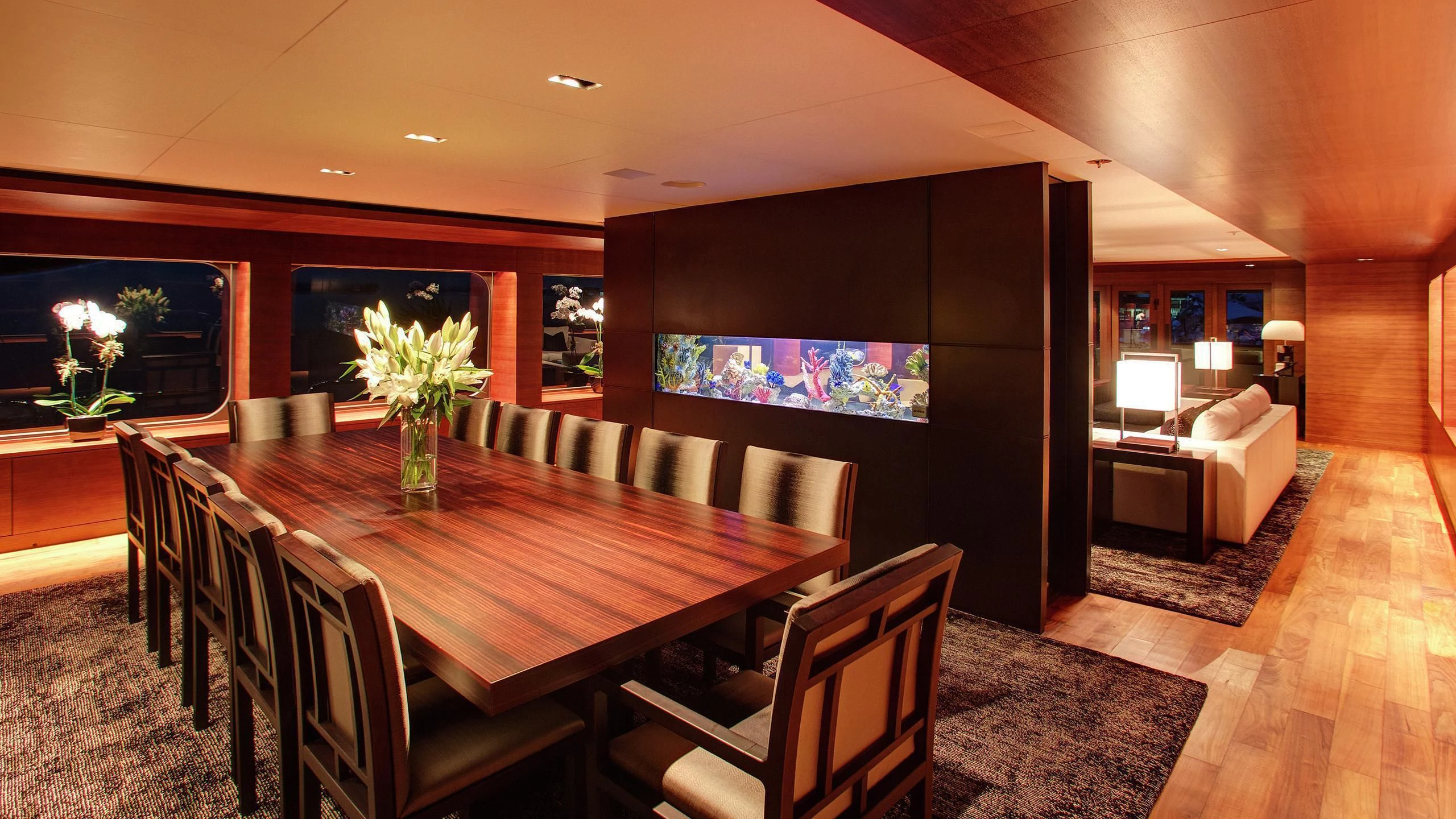 a dining room with a table and chairs aboard ODESSA Yacht for Sale