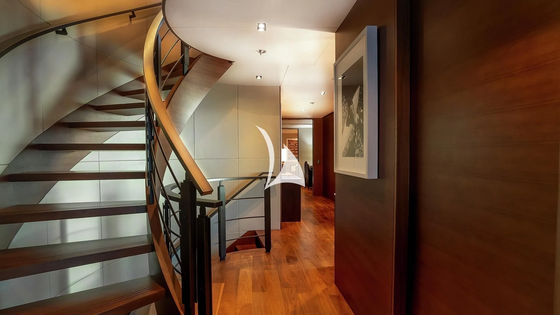 a staircase in a house aboard ODESSA Yacht for Sale