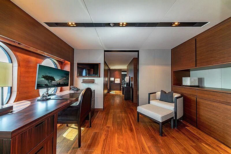 a room with a wood floor and a wood floor aboard ODESSA Yacht for Sale