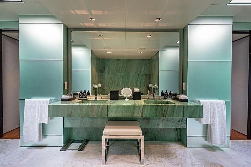 a bathroom with a large countertop aboard ODESSA Yacht for Sale