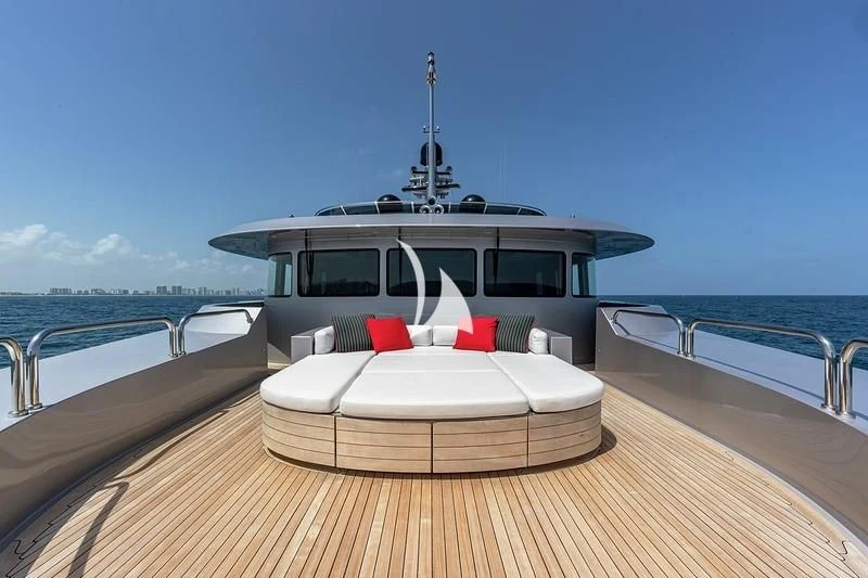 a boat on a deck aboard ODESSA Yacht for Sale