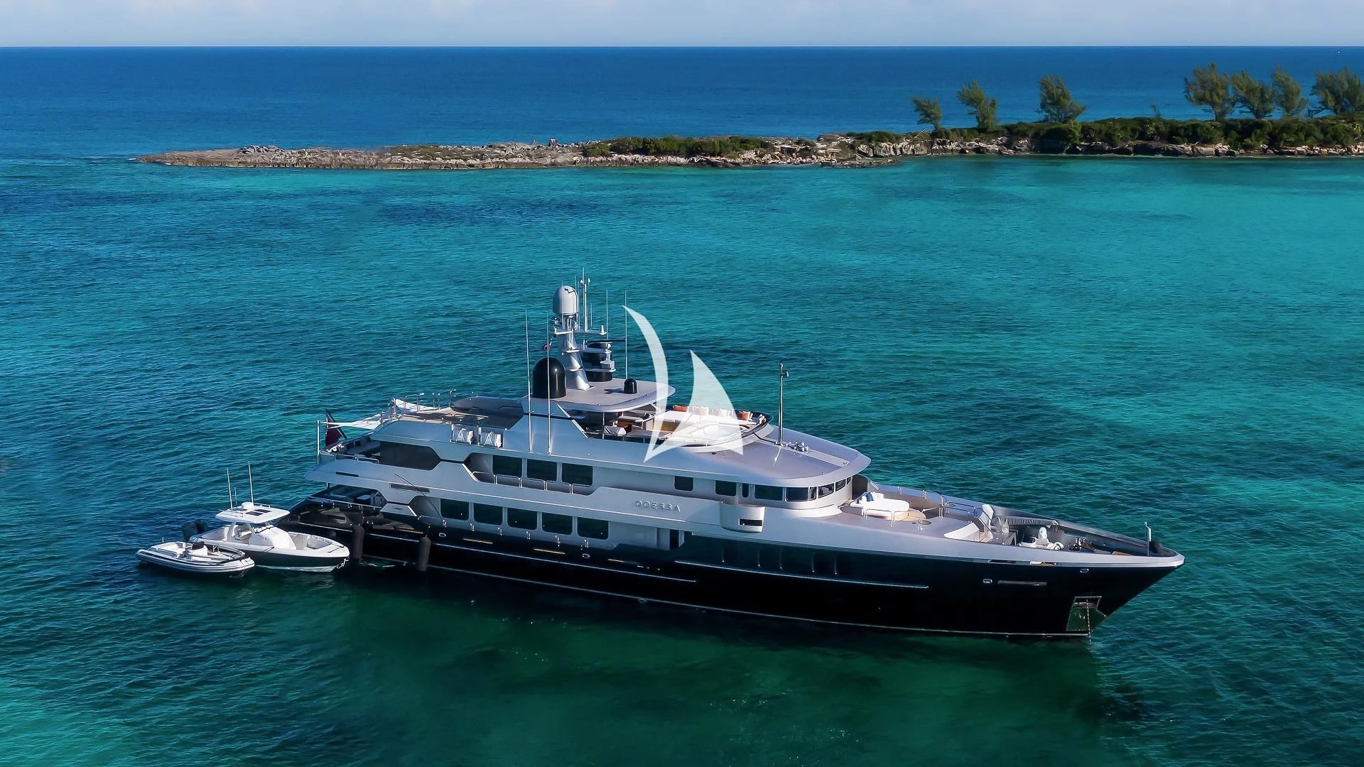 a large boat in the water aboard ODESSA Yacht for Sale