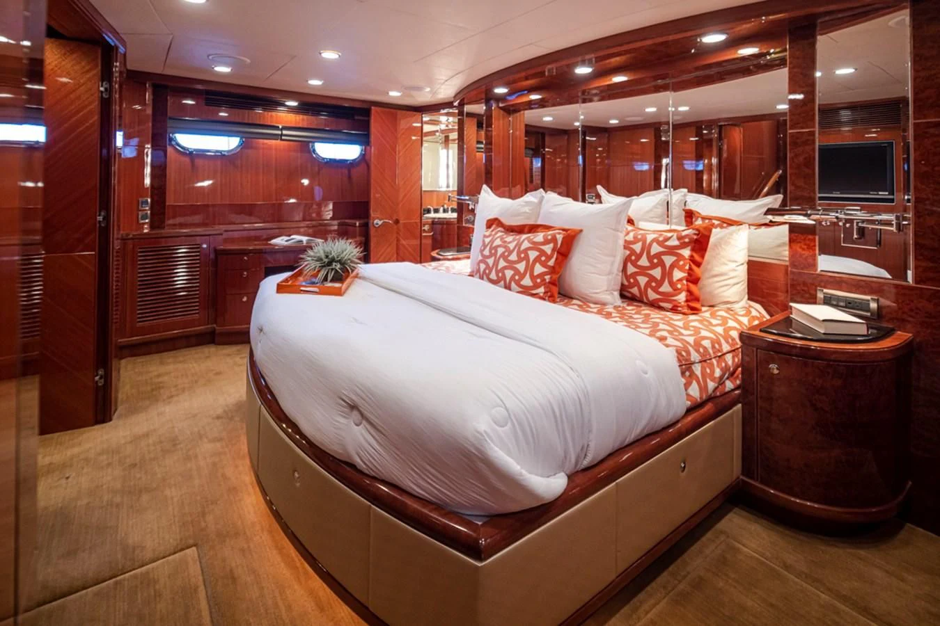 a bed in a room aboard COCONUT Yacht for Sale