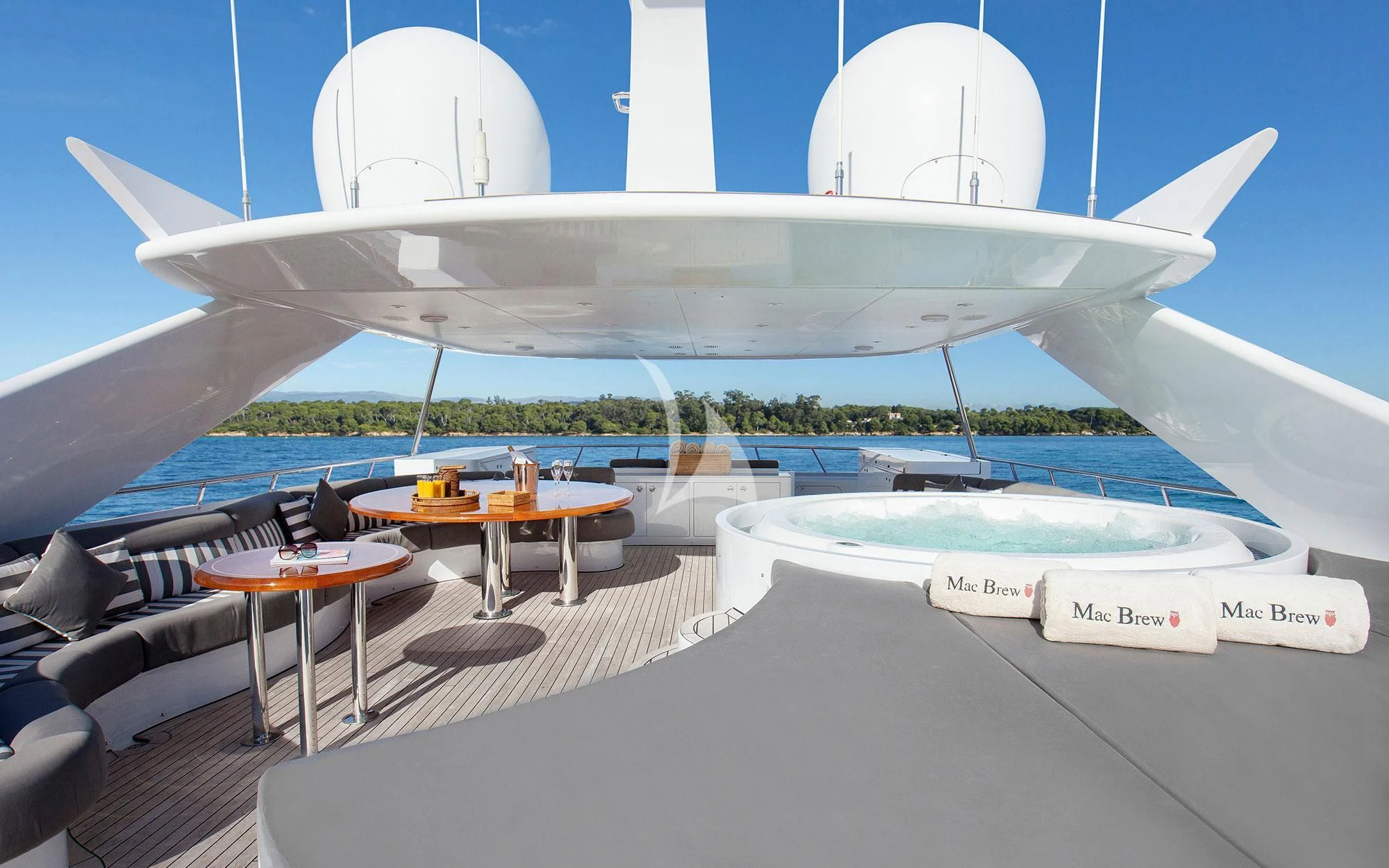a large white airplane aboard BENIK Yacht for Charter