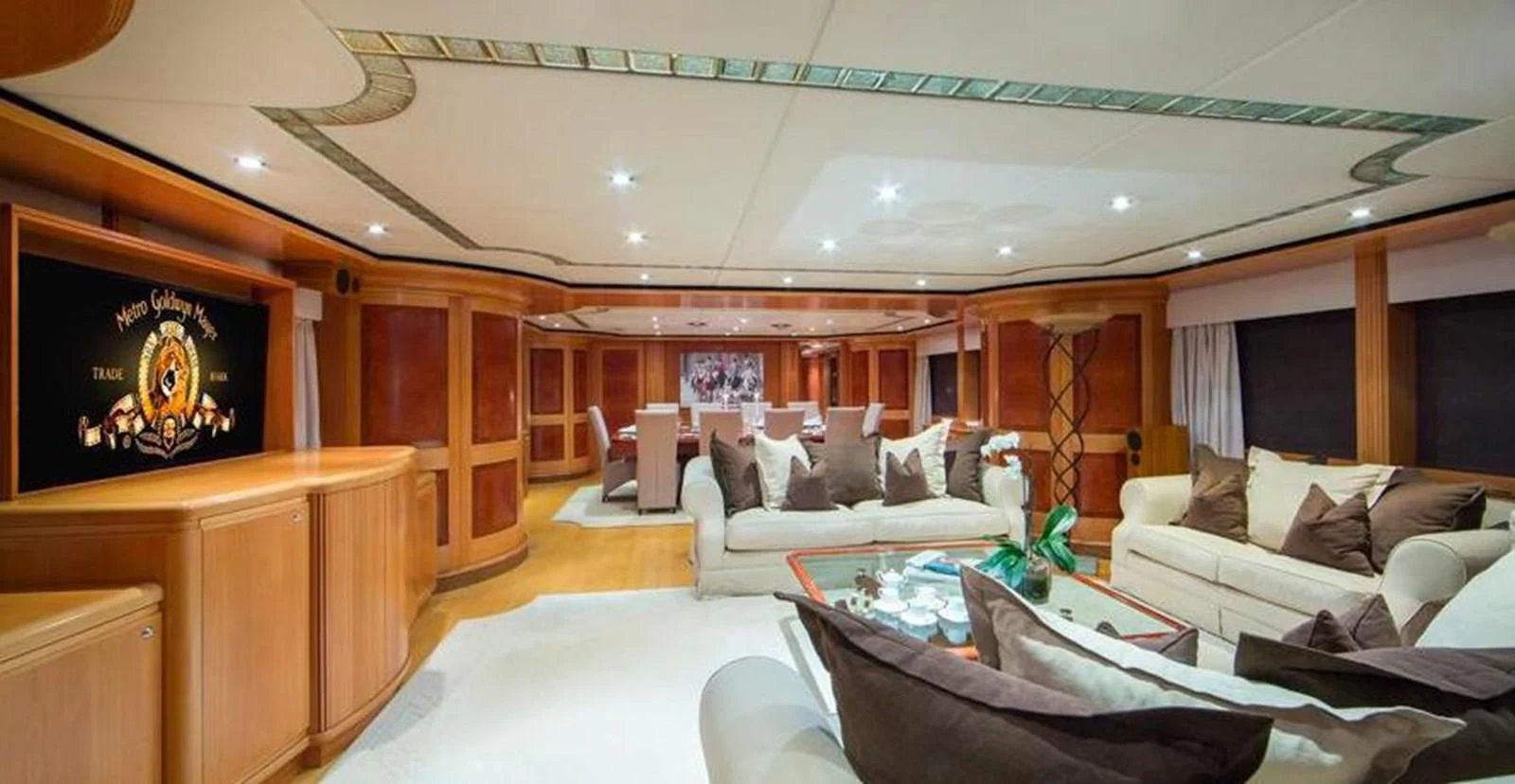 a living room with a large screen aboard BENIK Yacht for Charter