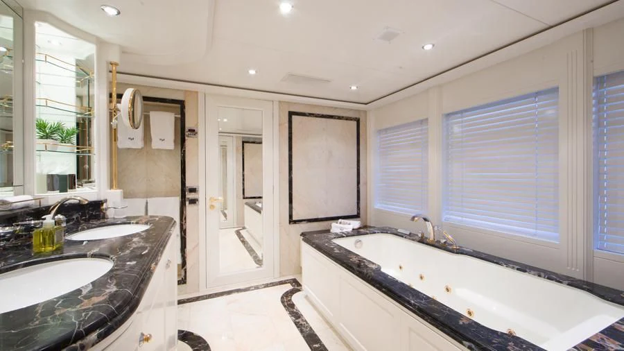 a bathroom with a large countertop aboard BENIK Yacht for Charter
