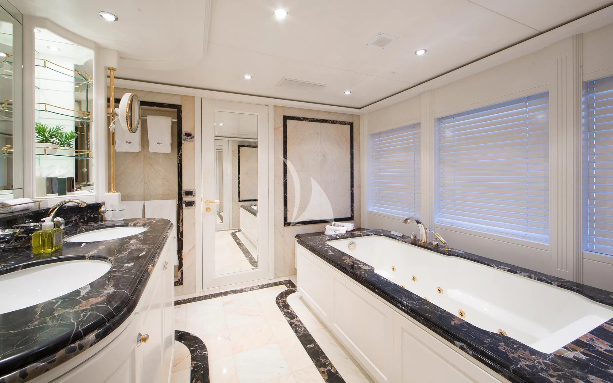 a bathroom with a large countertop aboard BENIK Yacht for Charter